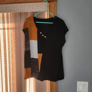 Colorblock Top with Button Detail